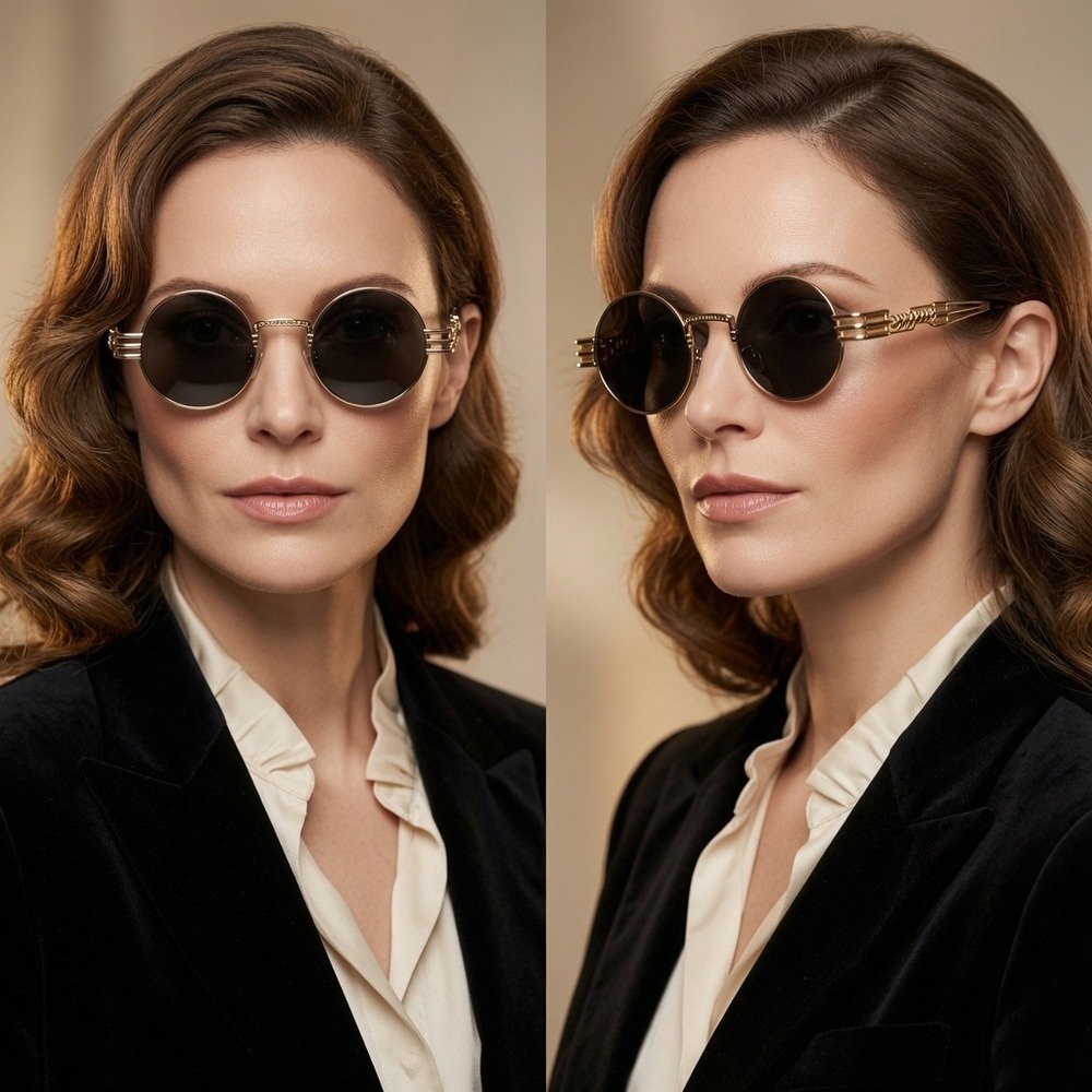 Round Steampunk Sunglasses Women Gold Frame Designer Fashion Festival Trendy New